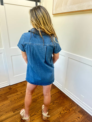 Washed Denim Zipped Mini Dress