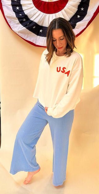 USA Raw Edge Crop Knit Top - Dear GigiS