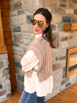 Oat sweater vest with cable detail and open sides