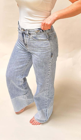 Wide Leg Contrast Hem Jeans - Dear Gigi26