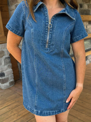 Washed Denim Zipped Mini Dress - Dear GigiSmall