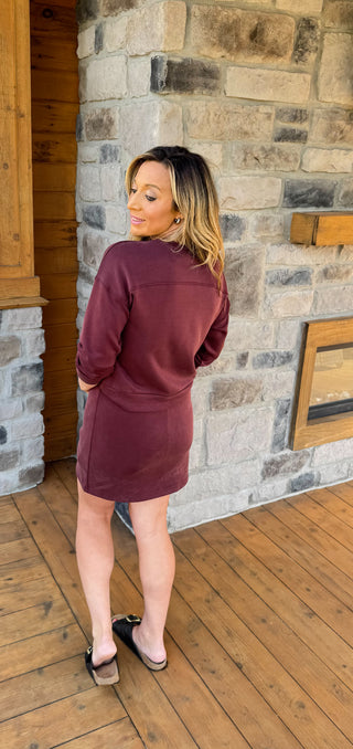 Wine color long sleeve shirt and skort set
