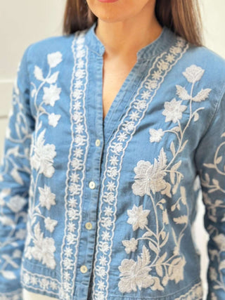 Floral Light Denim Blouse - Dear GigiS