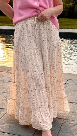The Elodie – Easy Floral Maxi Skirt - Dear GigiivorySmall