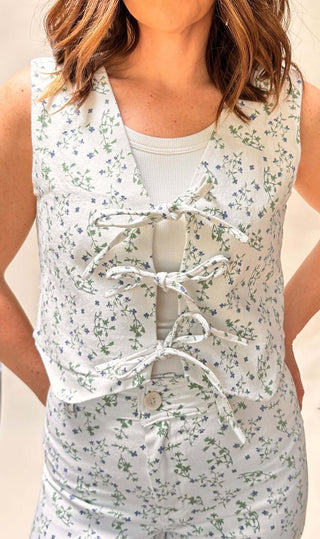 Floral Print Tie Vest - Dear GigiS