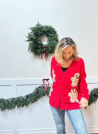 Gingerbread Knit Cardigan Red