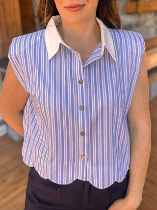 Sutton Blue Striped Sleeveless Shirt - Dear GigiSmallBlue