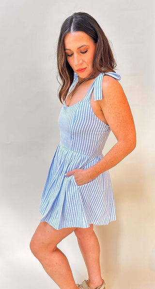 Sleeveless Striped Pleated Romper - Dear Gigi