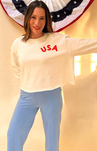 USA Raw Edge Crop Knit Top - Dear GigiS