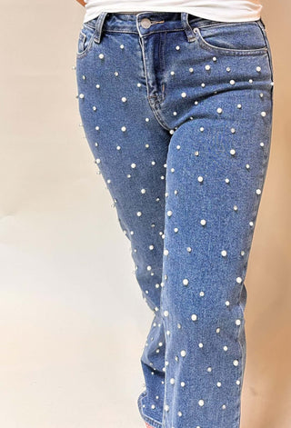 HIGH RISE WIDE LEG WITH PEARL EMBELLISHMENT - Dear Gigi24