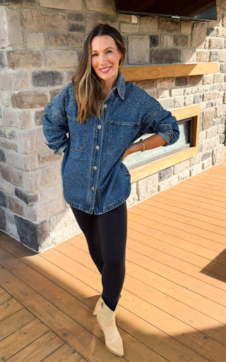 Celeste Rhinestone Denim Shacket - Dear GigiS