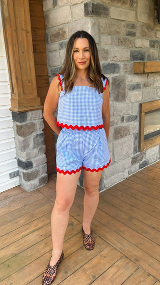 Riley Gingham Set with Ric Rac Trim - Dear GigiS