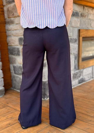 Rowan Blue Pleated Wide - Leg Summer Pant - Dear GigiNavySmall
