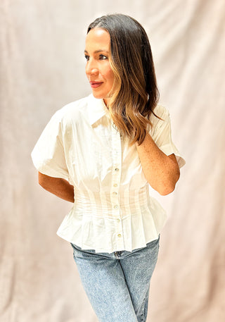 Elle Pleated Blouse White