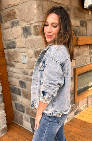 pearl and rhinestone embellished denim jacket