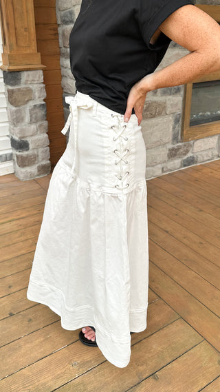 Capri Lace-Up Denim Maxi Skirt