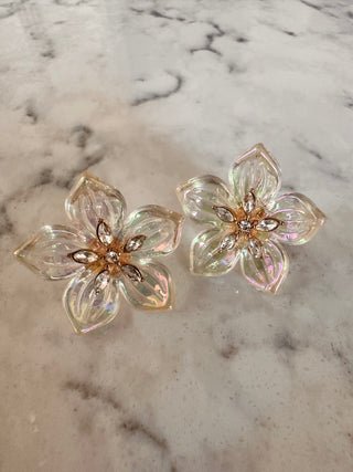 Clear Iridescent flower studs