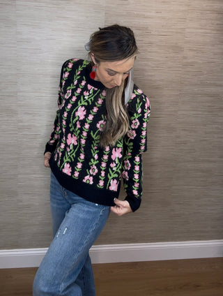 Pink Floral Sweater