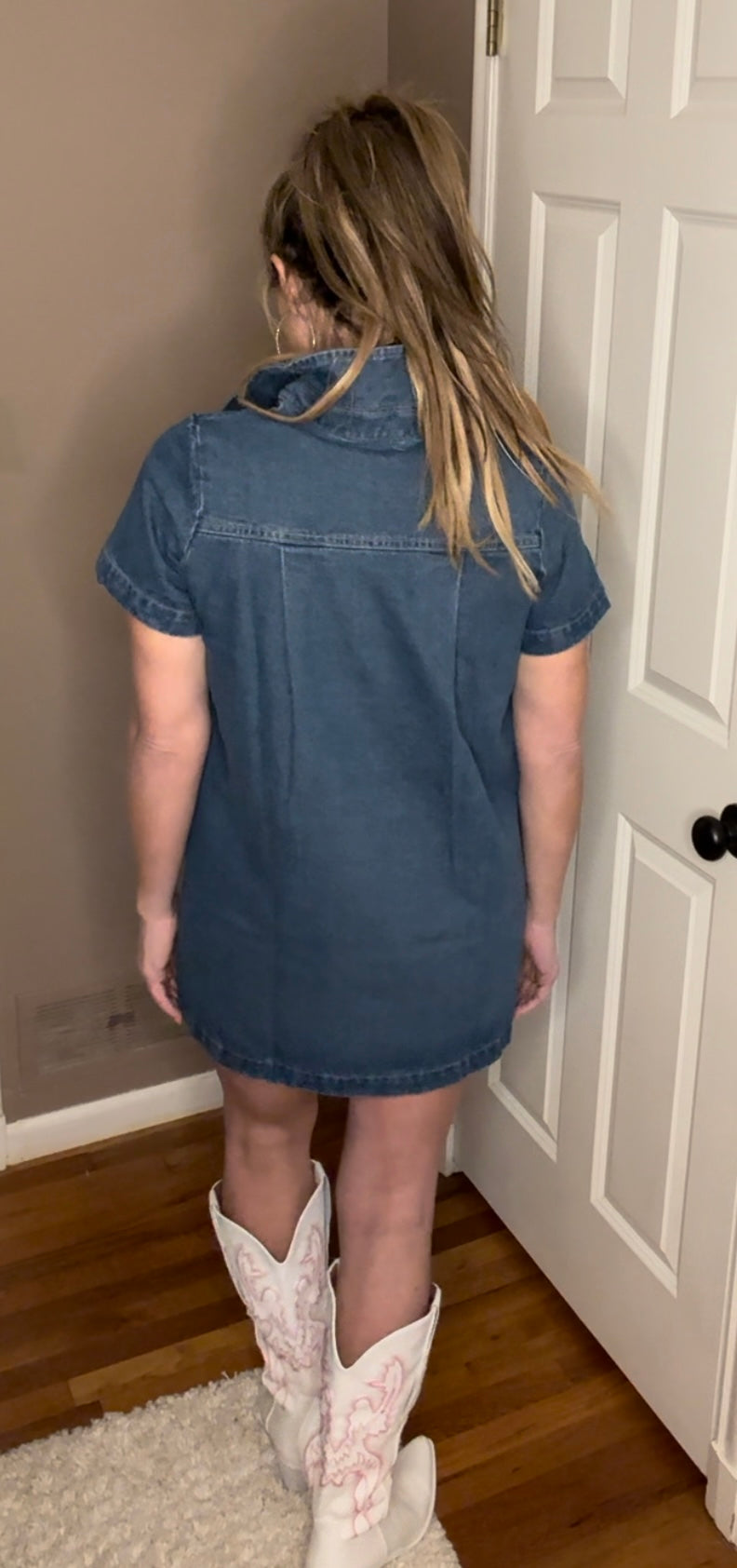 Washed Denim Zipped Mini Dress