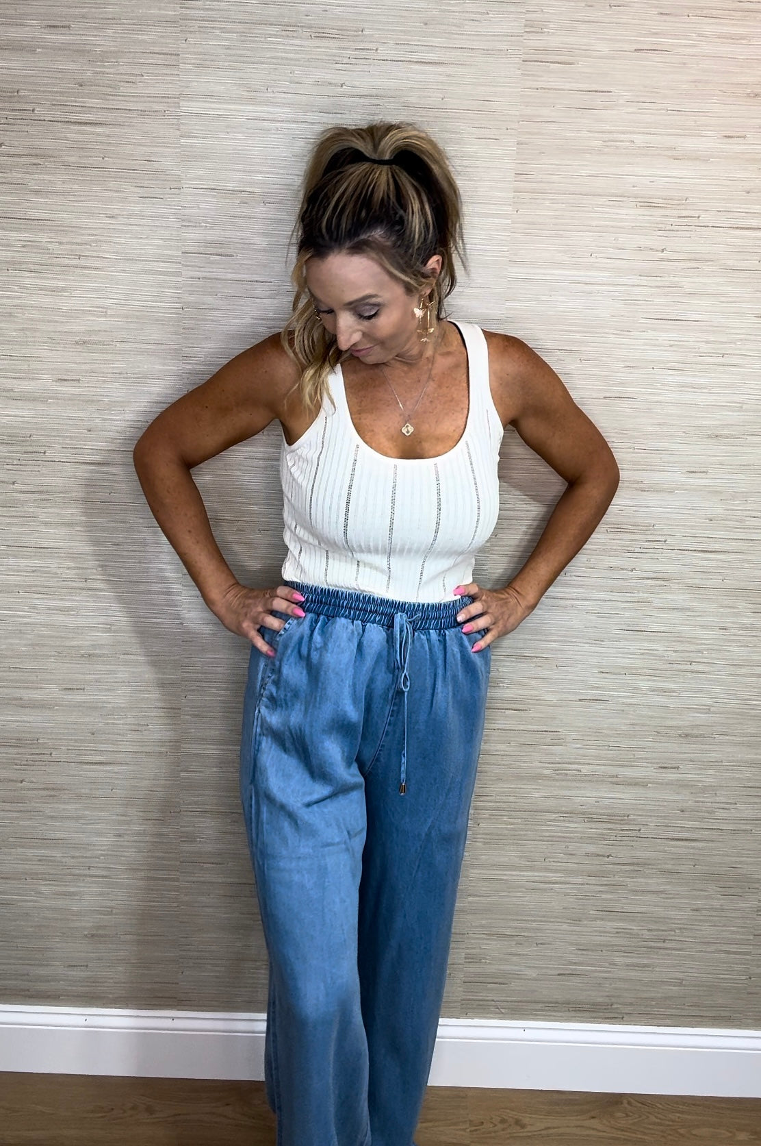 Drawstring Denim Pants