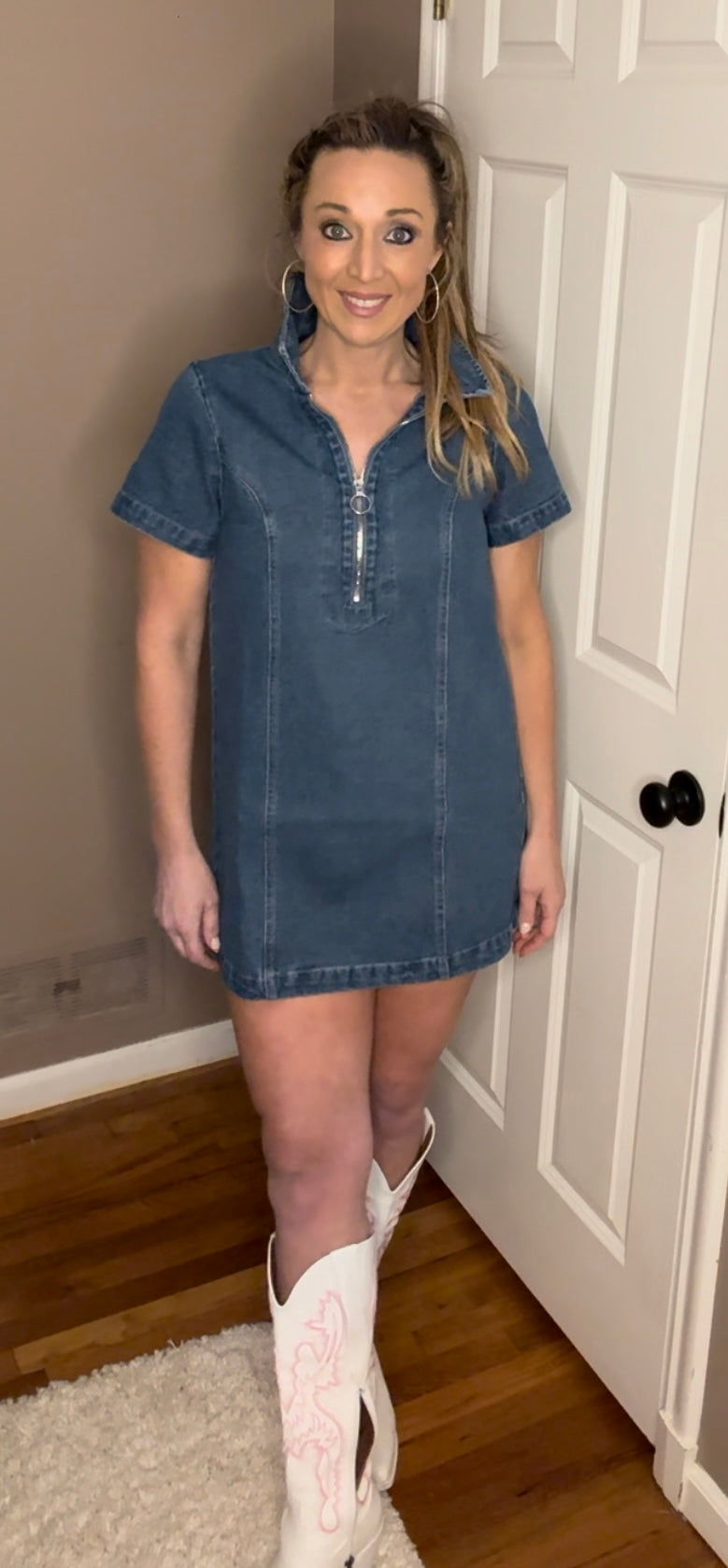 Washed Denim Zipped Mini Dress