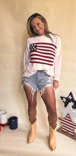 American Flag Drop Shoulder Sweater - Dear GigiS