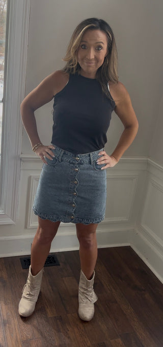 Scalloped Jean Skirt