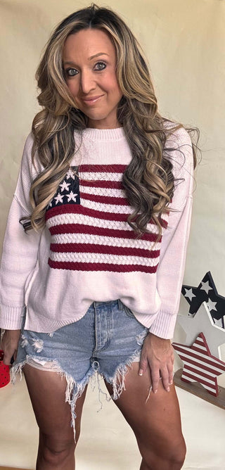 American Flag Drop Shoulder Sweater