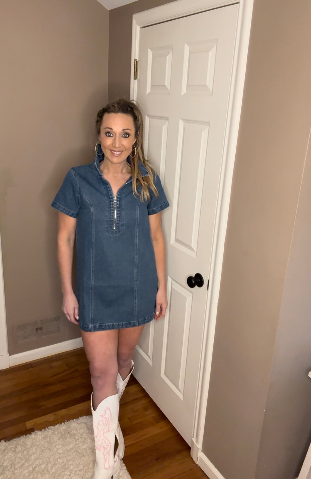 Washed Denim Zipped Mini Dress