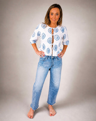 Blue Seashell Open Front Tie Peplum Top - Dear GigiXS