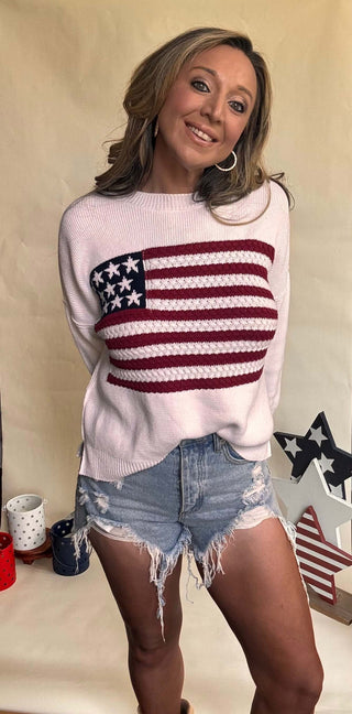 American Flag Drop Shoulder Sweater