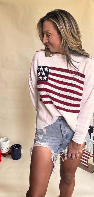 American Flag Drop Shoulder Sweater