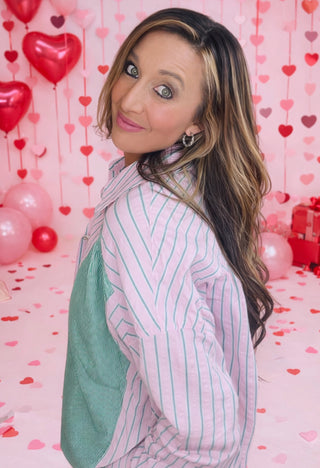 Pink and Green Short and Button Up Set