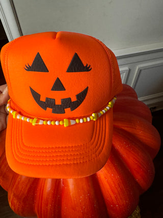 Jack o Lantern Hat with Candy Corn Charm