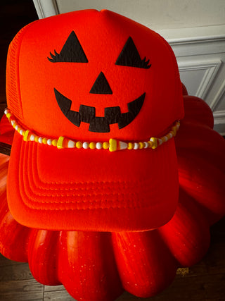 Jack o Lantern Hat with Candy Corn Charm