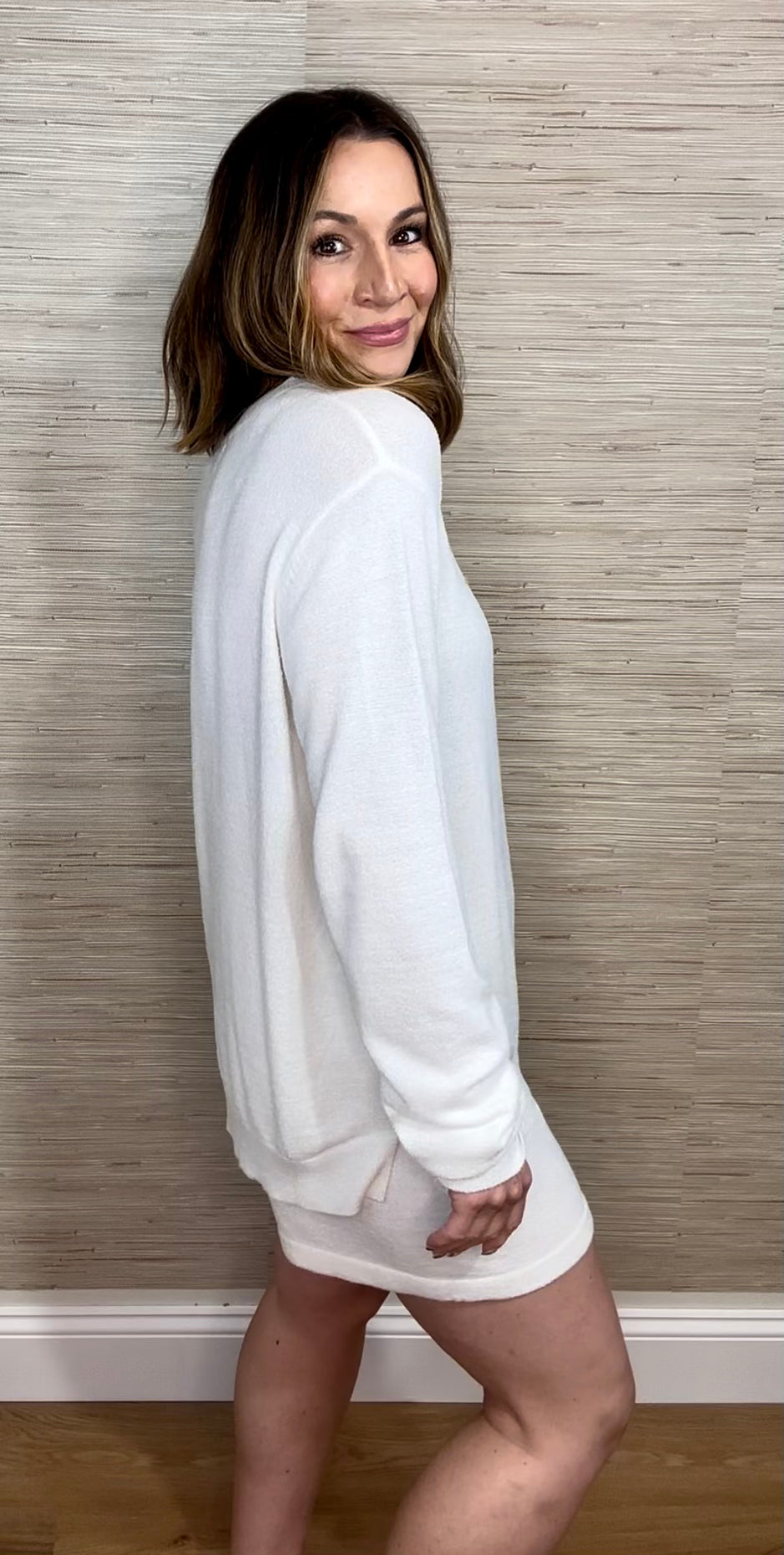 White Plush Knit Crewneck