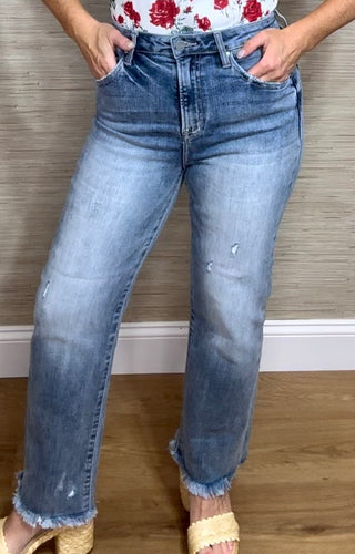 Risen High Rise Frayed Jeans