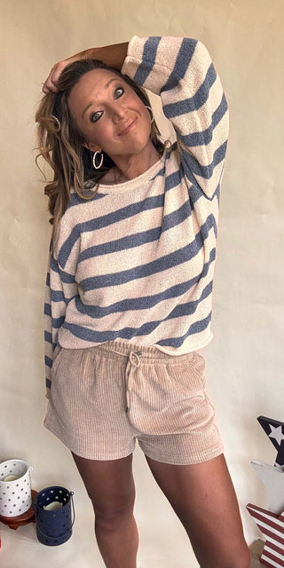 Blue and ivory lightweight knit sweater